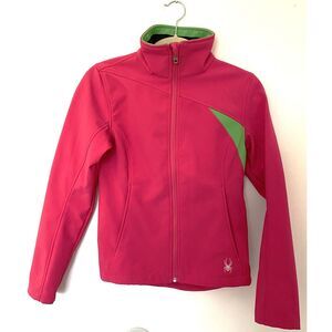Spyder Hot Pink and Green Lightweight Polyester Pockets Full Zip Logo Jacket XS